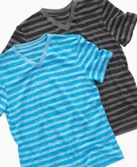 No reason to read between the lines. His style and comfort will be obvious in this striped tee shirt from Epic Threads.