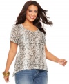 Ensnare a sexy look with Seven Jeans' short sleeve plus size top, finished by a snakeskin print.