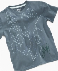 Follow the line. Graphics on this DKNY tee shirt add interest to any look.