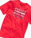 If he wants to keep his look straight he'll reach for the minimalist design of this tee from Hurley, inspired by the streets.
