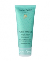 This pore refining scrub with purifying micro-beads deeply cleans and helps oil and shine disappear for fresh, pure, matte skin. Zinc Gluconate limits the visible effects of excess sebum while salicylic acid unclogs pores. Skin is transformed, pure and lastingly matte. Pores are tightened and refined. Skin is touchably soft. Use two to three times a week.