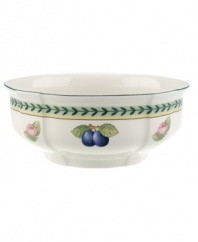 French Garden serving pieces complement-and complete-the mix-and-match dinnerware and dishes from Villeroy & Boch. In Fleurence, with a pale yellow center and summer fruits around the rim.