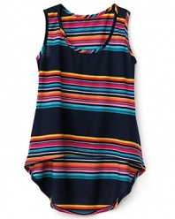 Summery stripes and solid blocks adorn this chic tank top.