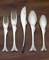Angling for that perfect summer-fun flatware? Look no further. Yamazaki's whimsical Gone Fishin' collection is quite a catch with each piece crafted to look like a fish. In high-polish 18/8 stainless steel, this flatware is ideal for your summer cabin by the lake or anytime you want to serve up seafood in style. Set includes serving spoon, serving fork, and pastry server.  Dishwasher safe with lifetime warranty against manufacturer's defects.