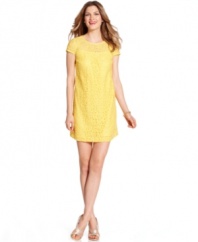 Make an entrance in this vintage-inspired mini dress from Tommy Hilfiger. Allover lace in bright yellow makes it a cheerfully romantic choice for your next event!