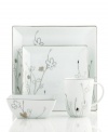 Place settings with wildflowers sparkle as they grow on the glazed white porcelain of Charter Club's Platinum Silhouette Square dinnerware. The dishes have a banded edge that adds a classic touch to a place setting with modern spirit.