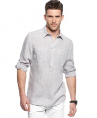 Lighten up this summer with the easy style of this popover shirt from Kenneth Cole.
