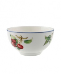 When presentation counts, serve your fluffy rice with the Cottage Inn rice bowl. Lush, dancing clusters of ripened blueberries, raspberries and cherries are a stunning contrast on creamy white porcelain and lend every meal a touch of traditional elegance.