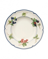 The Cottage Inn rim soup is a colorful addition to the sophisticated table. Lush, dancing clusters of ripened blueberries, raspberries and cherries are a stunning contrast on creamy white porcelain and lend every meal a touch of traditional elegance.