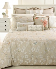 The butterfly effect. Exotic luxury is achieved with this nature-inspired Mariposa duvet cover from Martha Stewart Collection. Multi-colored butterflies make a statement against a muted floral landscape.            Button closure.