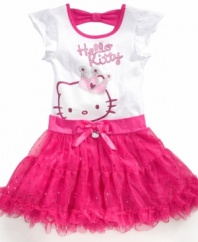 Do a dainty dance. She'll be ready to get pretty in pink with this tutu dress from Hello Kitty.