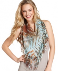 Soak in the sun this season with the warm tie-dye print on this Collection XIIX wrap. Cut fringe at the hem adds spice to a vibrant look.