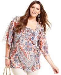 Featuring a vivid print, Style&co.'s butterfly sleeve plus size top is a perfect match for your neutral bottoms.
