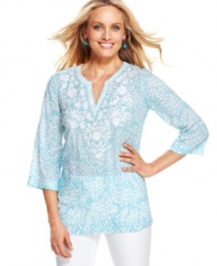 A light-as-air tunic with gorgeous embroidery makes this Charter Club look a must-have for warmer days!