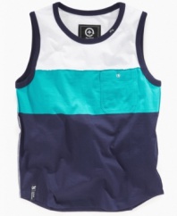 No time to sing the blues. His spirits will be high when he's wearing this comfy tank from LRG.
