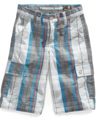 Ready, set, go. With these six-pocket plaid shorts from Tommy Hilfiger, he'll be able to keep all the necessities with him while he's out with friends.