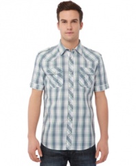 Shake up your look with the pattern of the moment. This short sleeve shirt from Buffalo David Bitton says you know how to dress.