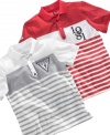 Classic sports style in this polo shirt from Guess will pull his outfit together and keep him comfortable all day.