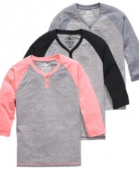 Hit a style home run with these raglan-styled y-neck shirts from American Rag.