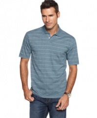 Cool, clean lines. This Van Heusen polo shirt ups the ante on your casual wardrobe.
