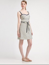 A charming dress featuring an ultra-feminine (and retro-inspired) neckline, a waist-defining self-tie belt and allover vertical stripes for an everyday-chic look.Sweetheart necklineSleevelessBust dartsFlattering, vertical stripesSelf-tie beltSide zipperAbout 30 from shoulder to hem93% cotton/7% nylonDry cleanImported Model shown is 5'10 (177cm) wearing US size 4. 