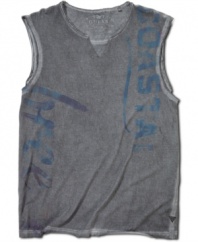 When the mercury rises, this Guess sleeveless tee keeps your cool intact.