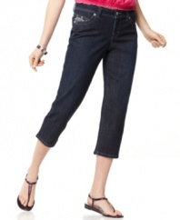An elegantly tapered leg and intricate embroidery elevate a classic pair of Style&co. jeans. Extra tummy control in front gives you a sleek silhouette, too! (Clearance)