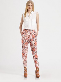 On-trend silk pants in a vivacious floral print with a comfortable elastic waistband, front pleating and banded cuffs. Elastic waistbandBanded cuffsRise, 12Inseam, 27SilkDry cleanMade in USA of imported fabricModel shown is 5'9½ (176cm) wearing US size Small.