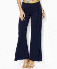 One of the season's most versatile pieces, Lauren by Ralph Lauren's pants are tailored in smooth matte jersey and feature a wide flowing leg for a flattering silhouette.