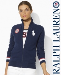 In celebration of Team USA's participation in the 2012 Olympic Games, this full-zip jacket from Ralph Lauren is crafted from cozy, super-soft fleece with bold country detailing.