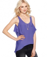 Side ruffles and an asymmetrical hi-lo hem adds edge to this BCBGeneration tank -- perfect over the season's skinny jeans!