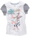 Special greetings. Your sweet girl can show off her sassy style when she sports this Jessica Simpson tee shirt that features Kayla. Kayla may be sweet, but she's not afraid to show a little attitude! She Loves to mix fun prints and stripes in every color.