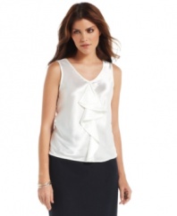 A cascading ruffle on Anne Klein's sleeveless top makes it the perfect layer to add a feminine touch to your work ensemble. Pair with other pieces from the full collection of suit separates!