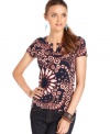 A peppy print adds plenty of zip to this tee from Lucky Brand Jeans. Easy with denim and casually polished with a skirt!