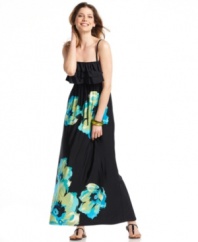 A bold floral print updates Style&co.'s ruffle-front maxi dress. Try it with embellished sandals for extra sparkle!