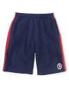 A preppy short rendered from soft cotton mesh is accented with side-seam stripes and a signature Ralph Lauren pony emblem, celebrating Team USA's participation in the 2012 Olympics.