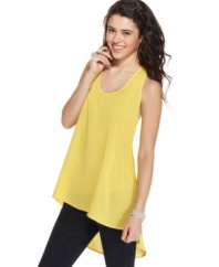 Invigorate your day with this sunny top from Lily White that sports a stunning crochet inset at the back plus a  hem that begs the question, how low will it go?