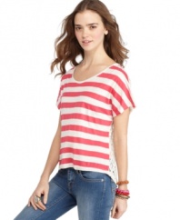 Crochet knit makes for a gorgeous design on a striped top from American Rag that's got back!