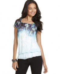 Fade into dreamy style with this top from BCX that adds color to your girl-next-door style!