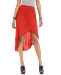 Say yes to American Rag's asymmetrical wrap skirt and flaunt your fashion savvy! This skirt looks great with platforms and thrives on its trend-forward details!
