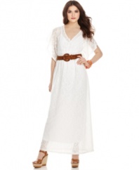 Display your preference for effortlessly chic design with this belted, maxi dress from Urban Hearts! A gorgeous, crochet overlay creates totally ethereal style!