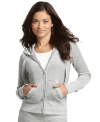 This cozy velour hoodie from Pink Rose features a fit so sumptuously soft and comfortable, you'll never want to take it off!