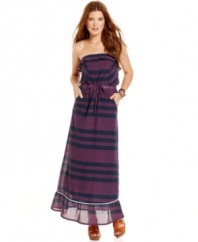 Framed in girlish ruffles and painted in stripes, this maxi dress from Tommy Girl is the perfect style for warmer days!