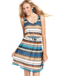 Rock fun-in-the-sun style with a dress from BCX that sports a back cutout design and cool, pixelated stripes!