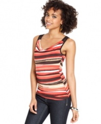 How femme! A lace inset at the back elevates BCX's striped, cowl neck top to super-girlish heights.