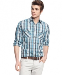 In a cool color palette, this plaid shirt from Alfani Black is more laid-back, less lumberjack.