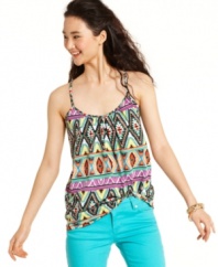 A bright, tribal print lends trend-right power to this super-cute tank top from Pink Rose!