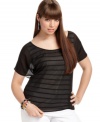 Sheer overly lends a sexy feel to Soprano's striped plus size top-- spice up your line-up for the season!