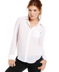 In a sheer chiffon, this GUESS? shirt is a must-have staple for the summer!