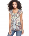 One World puts a new spin on the classic henley top: a babydoll shape and lush prints supply plenty of drama!